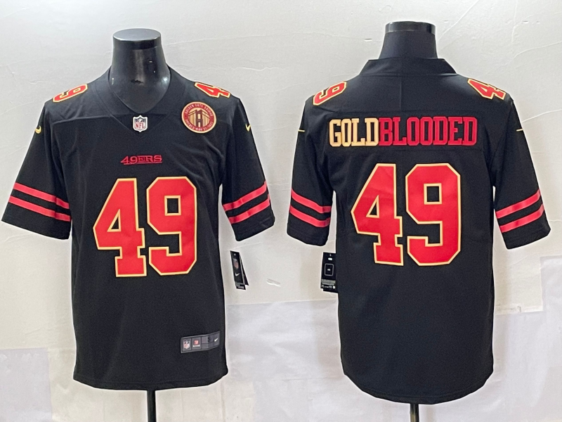 Men San Francisco 49ers #49 Goldblooded Black gold 2024 Nike Vapor Limited NFL Jersey style 001->san francisco 49ers->NFL Jersey